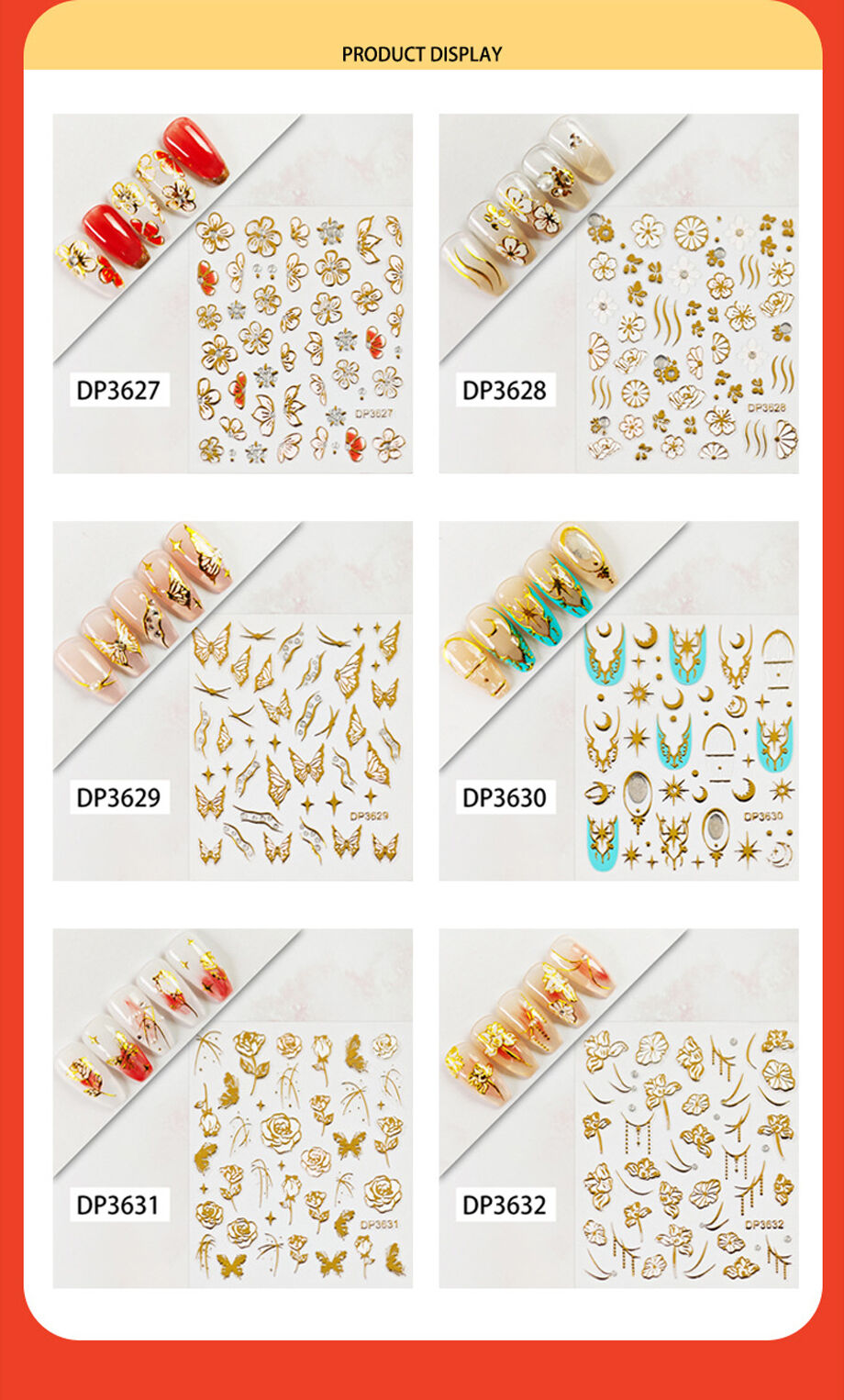5d Nail Stickers High Quality Self-adhesive Gold Engrave Laser Sticker ...
