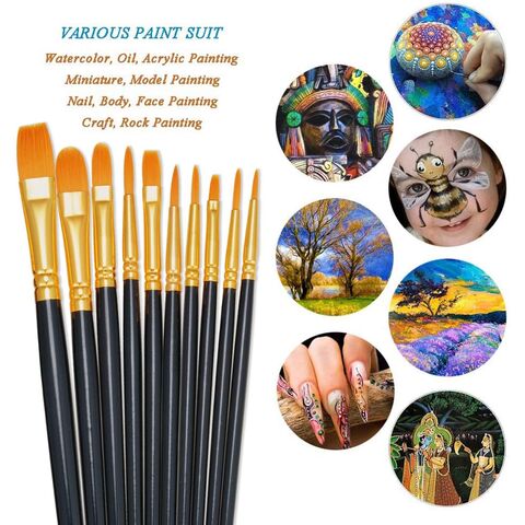 Set de Pinceles para Pintura, 10 Paquetes de 100 Pinceles con Punta Redonda de Pelo de Nylon para Artista, Pinceles para Pintura Acrílica, Óleo y Acuarela