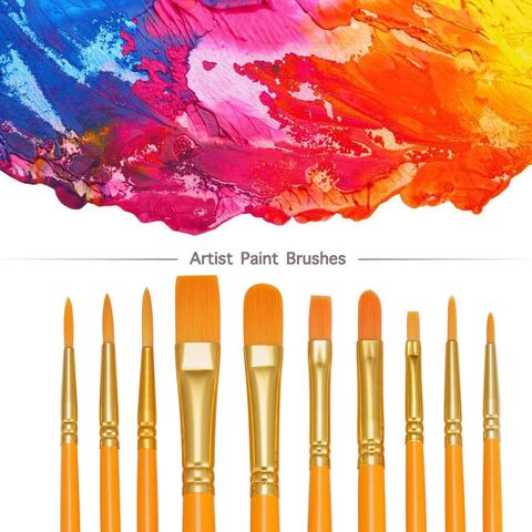 Set de Pinceles para Pintura, 10 Paquetes de 100 Pinceles con Punta Redonda de Pelo de Nylon para Artista, Pinceles para Pintura Acrílica, Óleo y Acuarela