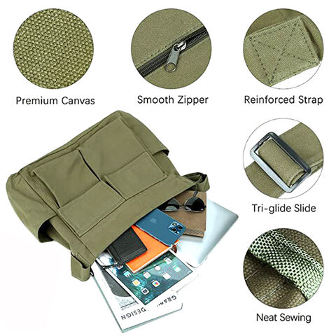 Mochila Mensageiro para Laptop Feminina Masculina, Bolsa Tote de Lona Transversal com Compartimento para Laptop, Bolsa Mensageiro de Lona para Trabalho