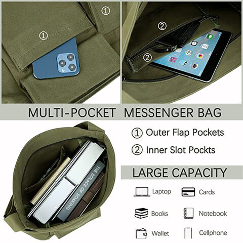 Mochila Mensageiro para Laptop Feminina Masculina, Bolsa Tote de Lona Transversal com Compartimento para Laptop, Bolsa Mensageiro de Lona para Trabalho