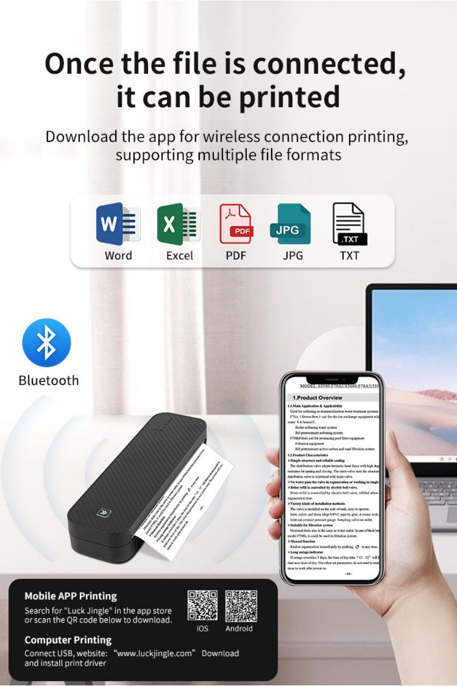 Thermal Printer, Portable Home Printer, Wireless, Connects To Phone