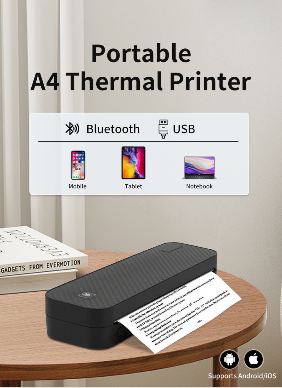 Thermal Printer, Portable Home Printer, Wireless, Connects To Phone