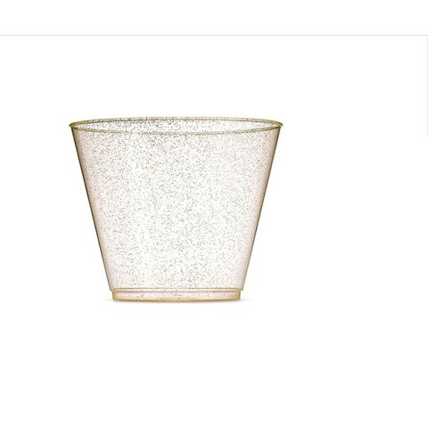Copos de PS de 9oz com glitter dourado de alta qualidade para eventos e celebrações