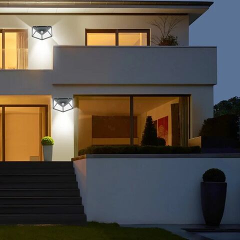 Solarleuchten für den Außenbereich, IP65 Wasserdichte Wandleuchte mit Bewegungssensor, 100 LED Sicherheitsstrahler