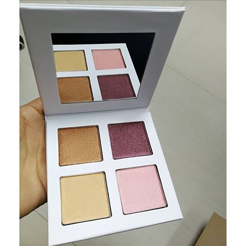 Paleta de Iluminador DIY 4 Cores Logotipo Privado Pó Compacto Mineral Suave Rosto Kit de Paleta de Maquiagem Iluminador