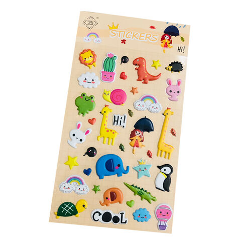 Stiker Puffy Kustom untuk Anak-Anak, Stiker Kartun Tahan Air, Stiker Gelembung 3D