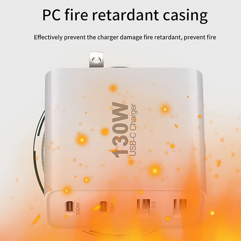 Chargeur GaN 130W de haute qualité, USB-C, 2C2A Chargeurs GaN pour ordinateur portable et smartphone