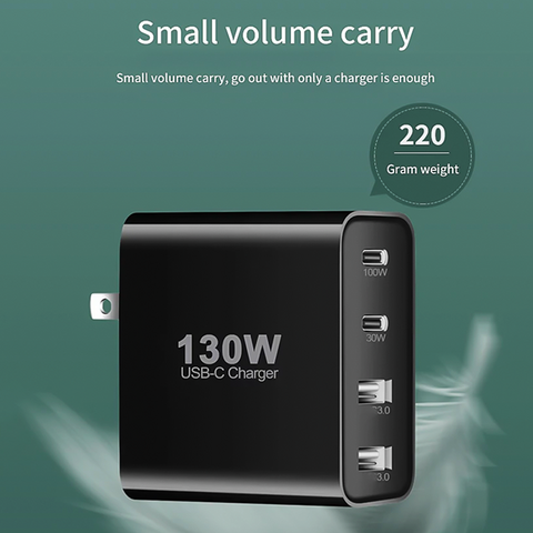 Chargeur GaN 130W de haute qualité, USB-C, 2C2A Chargeurs GaN pour ordinateur portable et smartphone