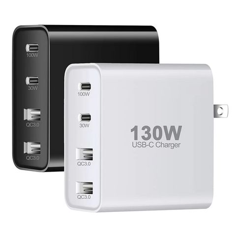 Chargeur GaN 130W de haute qualité, USB-C, 2C2A Chargeurs GaN pour ordinateur portable et smartphone