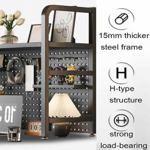 Estante Industrial de 3 Níveis para Mesa de Computador, Estante de Armazenamento Independente Multifuncional para Escritório, Decoração de Casa