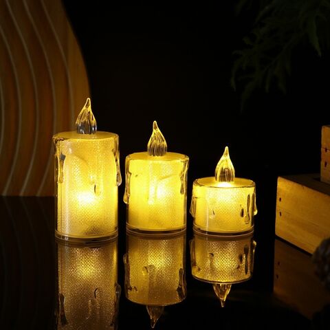 Bougies Électriques Sans Flamme avec Effet Larmes en Acrylique LED, Lumières de Thé pour la Saint-Valentin, Mariages, Fêtes d'Halloween, Bougies Romantiques