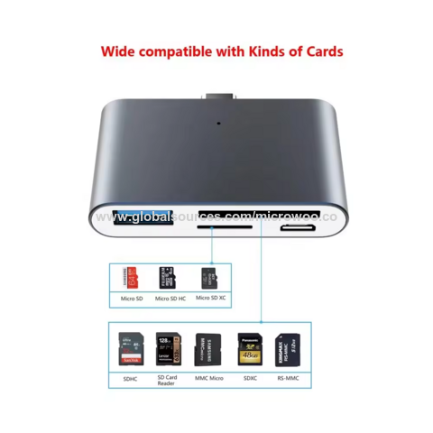 Atacado Design compacto Fácil de transportar e usar Suporte para vários dispositivos com função OTG Hub USB-C 4 em 1 com leitor de cartão