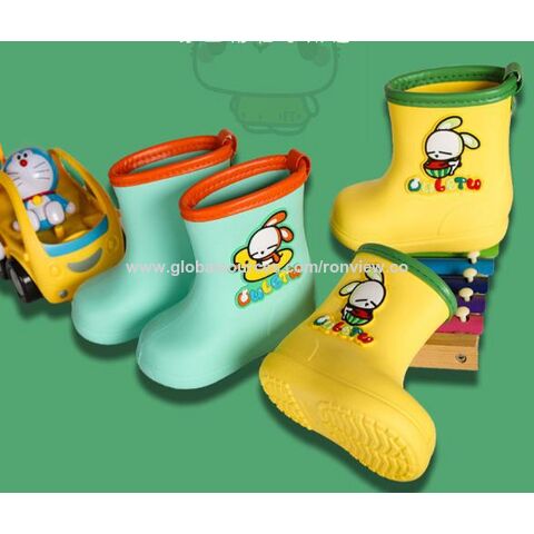 Botas de lluvia EVA para bebés y niños, lindas y cómodas, longitud de 12cm a 19cm, varios colores disponibles. Ideal para mayoristas y distribuidores.