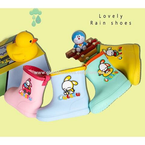 Botas de lluvia EVA para bebés y niños, lindas y cómodas, longitud de 12cm a 19cm, varios colores disponibles. Ideal para mayoristas y distribuidores.