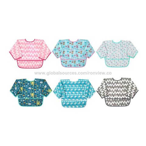 Babete infantil com mangas, avental de arte estampado para crianças pequenas, roupa de bebê, babete impermeável para alimentação