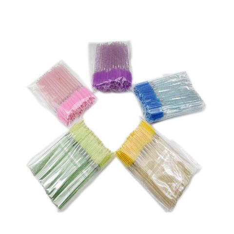 Varillas desechables de cristal con cepillo para pestañas de colores para injerto de pestañas, herramienta de maquillaje