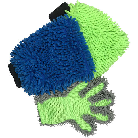 Juego de 3 guantes y manoplas de microfibra de chenilla Polyte para lavado y limpieza de coches