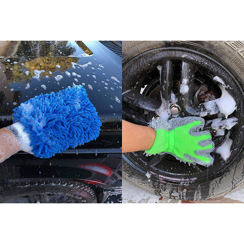 Juego de 3 guantes y manoplas de microfibra de chenilla Polyte para lavado y limpieza de coches
