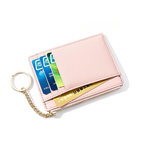 Benutzerdefiniertes Logo Multi-Color PU Leder Kreditkartenhalter Brieftasche Slim Soft Reißverschluss Damen Münzfach Mini Schlüsselanhänger Kleine Geldbörse Großhandel