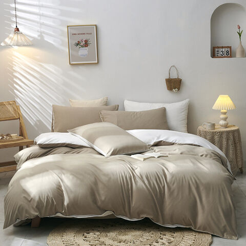 Housse de couette blanche en coton, ensemble de literie en satin, oreillers d'hôtel, couette unie, couvre-lits de couleur unie, couettes blanches en gros