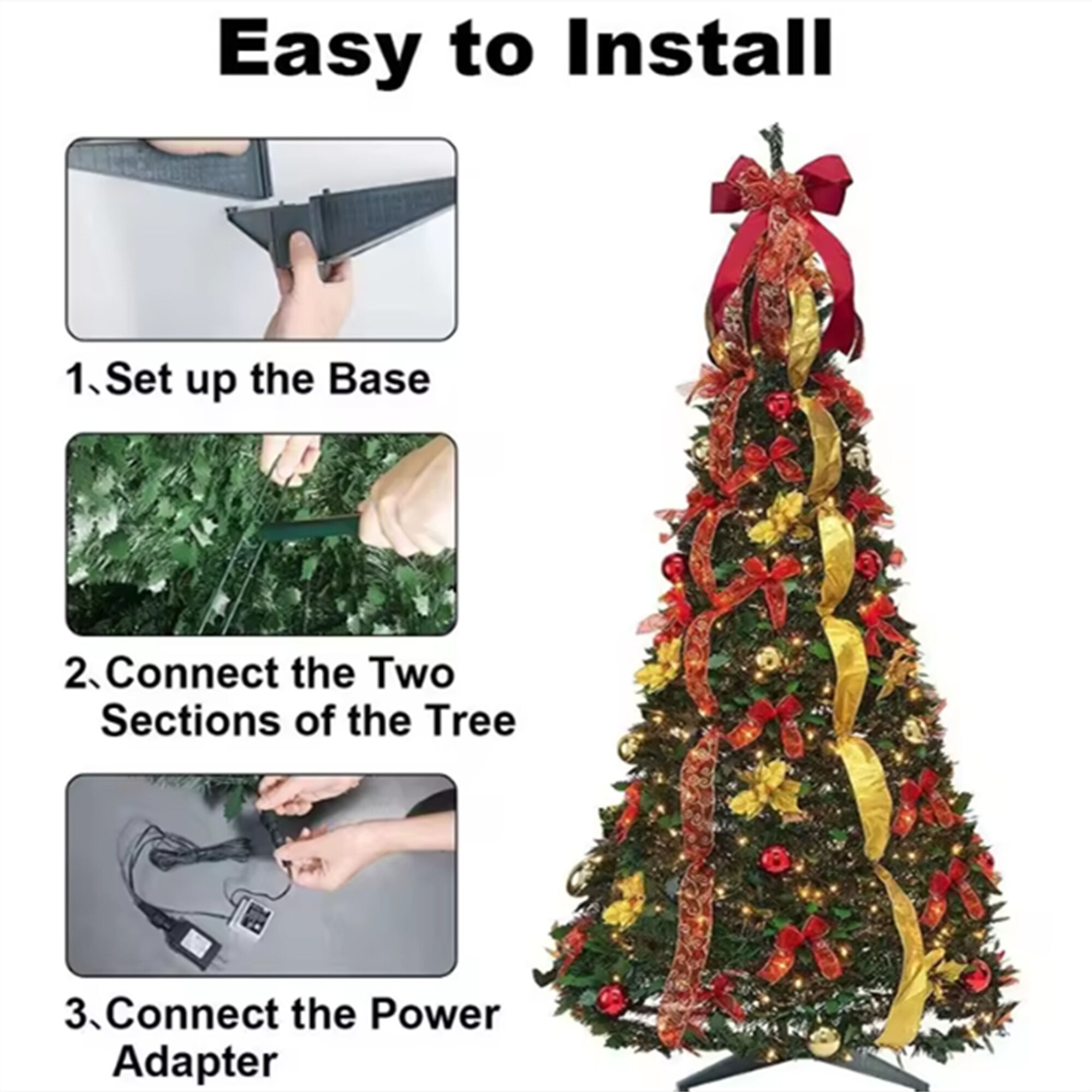1.2m/1.5m/1.8m/2.1m Collapsible Christmas Tree Pop Up Pre-lit Christmas ...