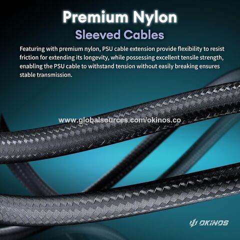 Okinos, 16AWG PSU Cables, 1x24Pin ATX / 1x8Pin(4 4) EPS / 2x8Pin(6 2) PCIE PSU Kit de cables de extensión, 30cm con peines, negro