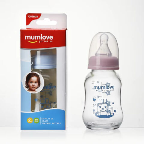 Mumlove Mamadeira de 120ml em Vidro Borossilicato de Alta Qualidade, Resistente ao Calor, Design Ergonômico para Bebês - Mais Vendida