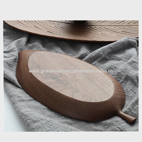 Obstschale in Blattform aus Holz, Serviertablett für Desserts, Kuchenplatte, 48 x 18 cm (19 x 7 Zoll)