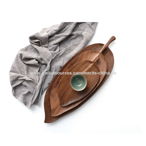 Obstschale in Blattform aus Holz, Serviertablett für Desserts, Kuchenplatte, 48 x 18 cm (19 x 7 Zoll)