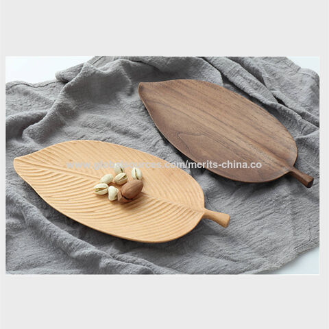 Obstschale in Blattform aus Holz, Serviertablett für Desserts, Kuchenplatte, 48 x 18 cm (19 x 7 Zoll)