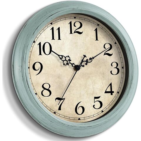 Reloj de pared de 30 cm, funciona con pilas, reloj de cocina color verde azulado, silencioso, sin tictac, reloj decorativo vintage aguamarina para sala de estar