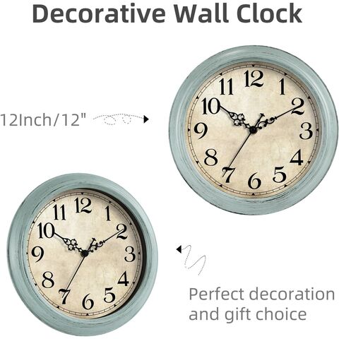 Reloj de pared de 30 cm, funciona con pilas, reloj de cocina color verde azulado, silencioso, sin tictac, reloj decorativo vintage aguamarina para sala de estar