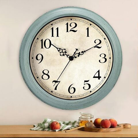 Reloj de pared de 30 cm, funciona con pilas, reloj de cocina color verde azulado, silencioso, sin tictac, reloj decorativo vintage aguamarina para sala de estar