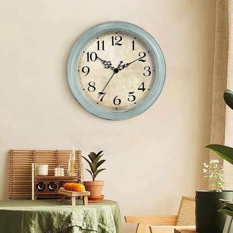 Reloj de pared de 30 cm, funciona con pilas, reloj de cocina color verde azulado, silencioso, sin tictac, reloj decorativo vintage aguamarina para sala de estar