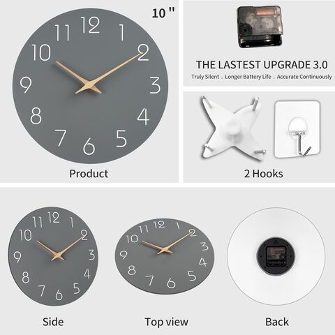 Reloj de Pared Silencioso Sin Tictac con Batería - Reloj Moderno y Sencillo de Madera de 25 cm Decorativo para Cocina, Dormitorio