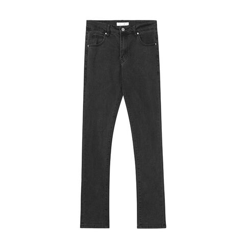 Vintage Used-Look Denim High Street Jeans, gewaschenes Schwarz, Knopfleiste, trendige, vielseitige Slim Fit Straight Leg, Großhandel