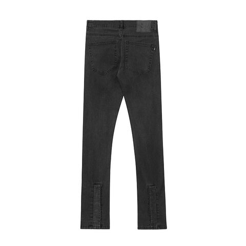 Vintage Used-Look Denim High Street Jeans, gewaschenes Schwarz, Knopfleiste, trendige, vielseitige Slim Fit Straight Leg, Großhandel