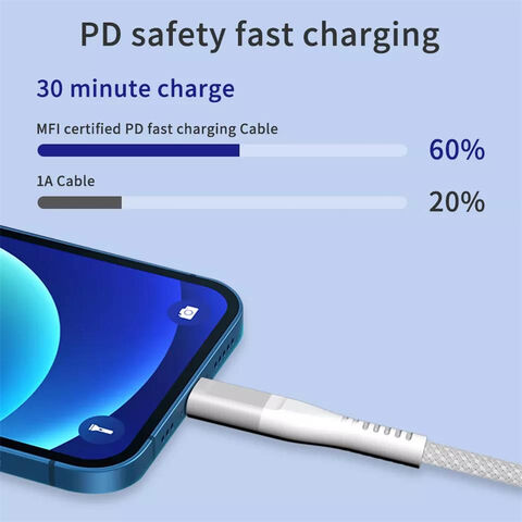 Carregador Rápido Cabo USB-C para Lightning para iPhone e iPad - Carregamento Rápido PD