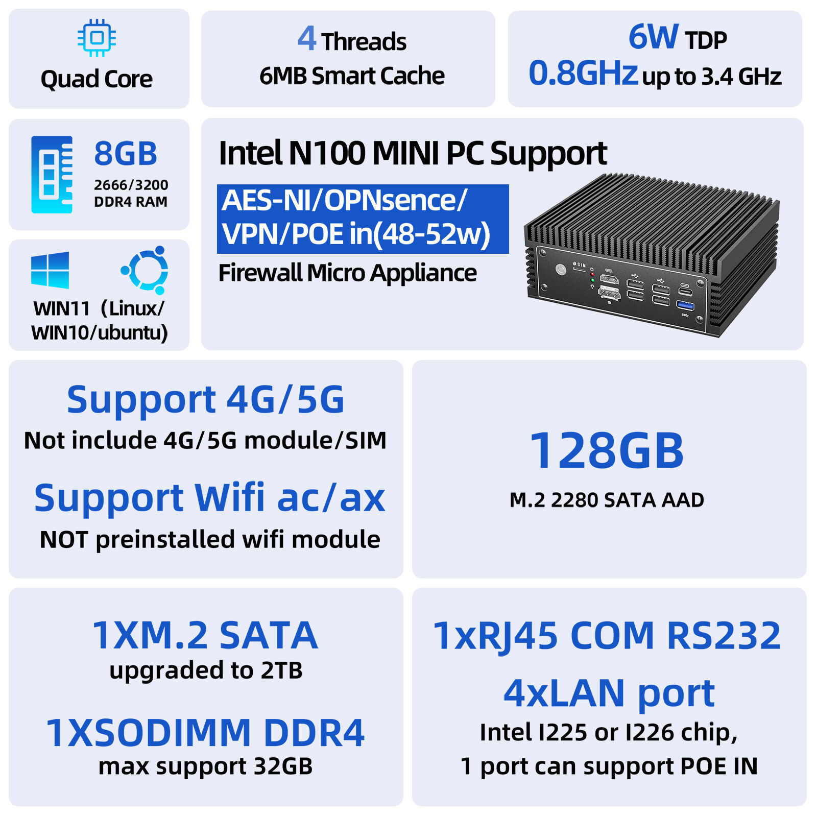 Mini Pc Modem Wholesale Firewall Appliance Mini Pc, N100/n97 Fanless Mini Computer ...