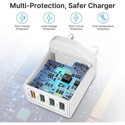 شاحن حائط USB، محول طاقة سريع الشحن متعدد المنافذ 40 واط