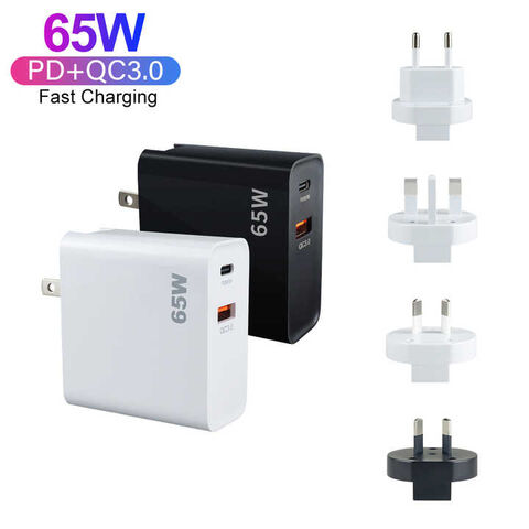 شاحن فائق السرعة 65 واط GaN، شاحن بمنفذ مزدوج PD 3.0 USB C، محول طاقة نوع C، شاحن حائط 65 واط للهاتف المحمول والكمبيوتر المحمول والتابلت