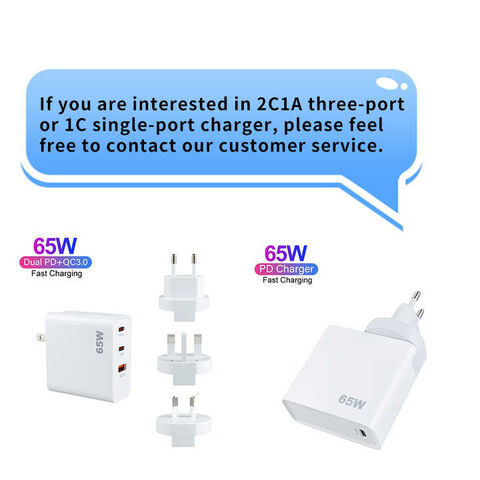 شاحن فائق السرعة 65 واط GaN، شاحن بمنفذ مزدوج PD 3.0 USB C، محول طاقة نوع C، شاحن حائط 65 واط للهاتف المحمول والكمبيوتر المحمول والتابلت