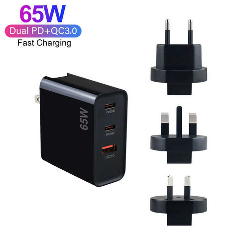 شاحن فائق السرعة 65 واط GaN، شاحن بمنفذ مزدوج PD 3.0 USB C، محول طاقة نوع C، شاحن حائط 65 واط للهاتف المحمول والكمبيوتر المحمول والتابلت