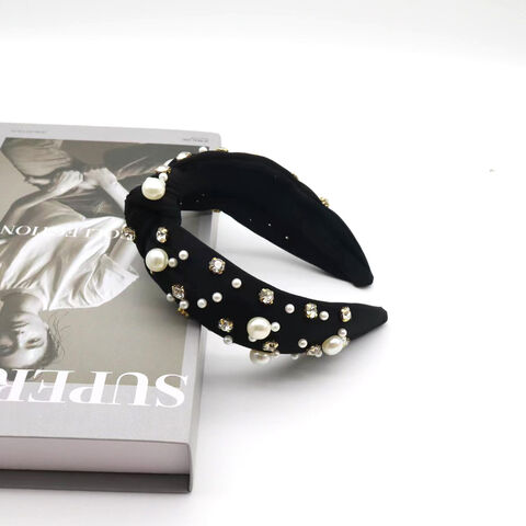 Serre-tête de perles de diamant avec nœud, couleur tendance, serre-tête de perles, pince à cheveux haute, bord large, accessoires de cheveux de Noël