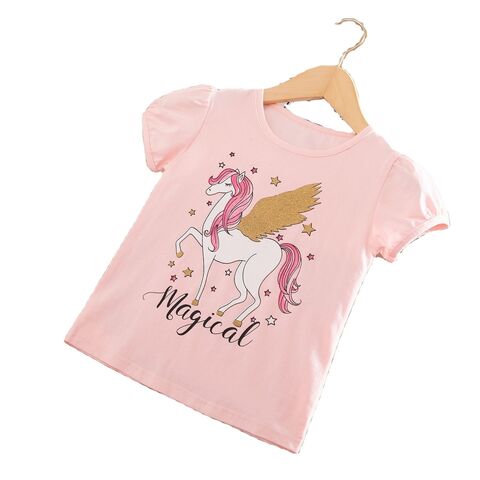 Camiseta Unissex de Unicórnio para Crianças, Mangas Curtas, Camisetas Brancas, Roupas de Algodão para Meninas de 3 a 8 anos - Camisetas infantis por atacado