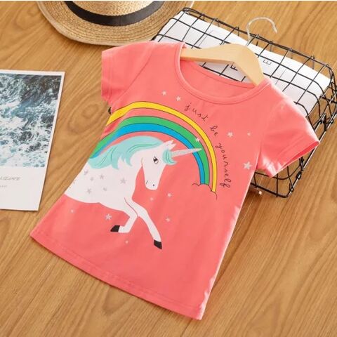 Camiseta Unissex de Unicórnio para Crianças, Mangas Curtas, Camisetas Brancas, Roupas de Algodão para Meninas de 3 a 8 anos - Camisetas infantis por atacado