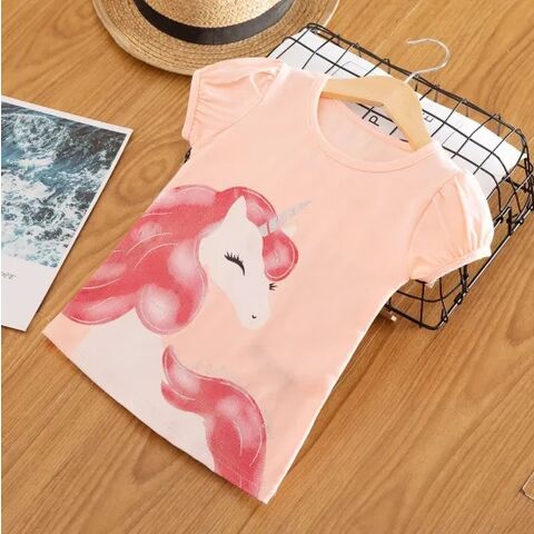Camiseta Unissex de Unicórnio para Crianças, Mangas Curtas, Camisetas Brancas, Roupas de Algodão para Meninas de 3 a 8 anos - Camisetas infantis por atacado