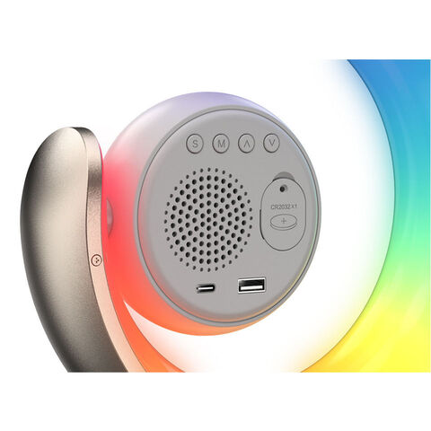 Neue RGB-Beleuchtung Ambient Beleuchtung Wecker Snooze LED Nachttischlampe Wireless Lautsprecher White Noise Machine G-Form Lautsprecher
