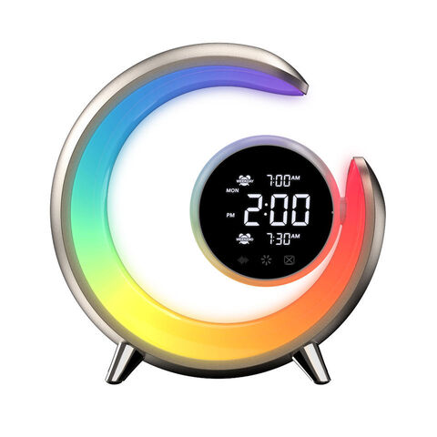 Neue RGB-Beleuchtung Ambient Beleuchtung Wecker Snooze LED Nachttischlampe Wireless Lautsprecher White Noise Machine G-Form Lautsprecher